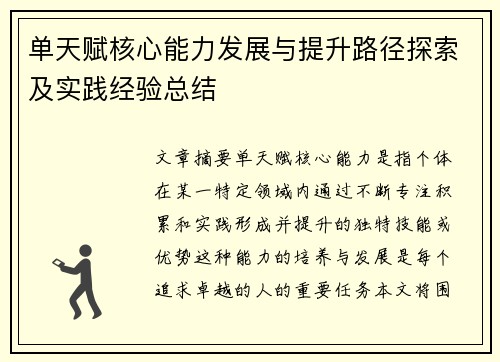 单天赋核心能力发展与提升路径探索及实践经验总结